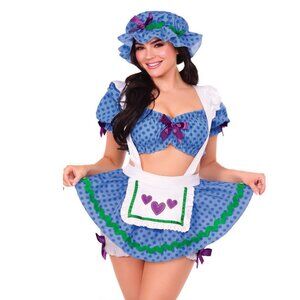Three Piece Blueberry Babe Costume Set, Polka-Dot Crop Top with Skirt